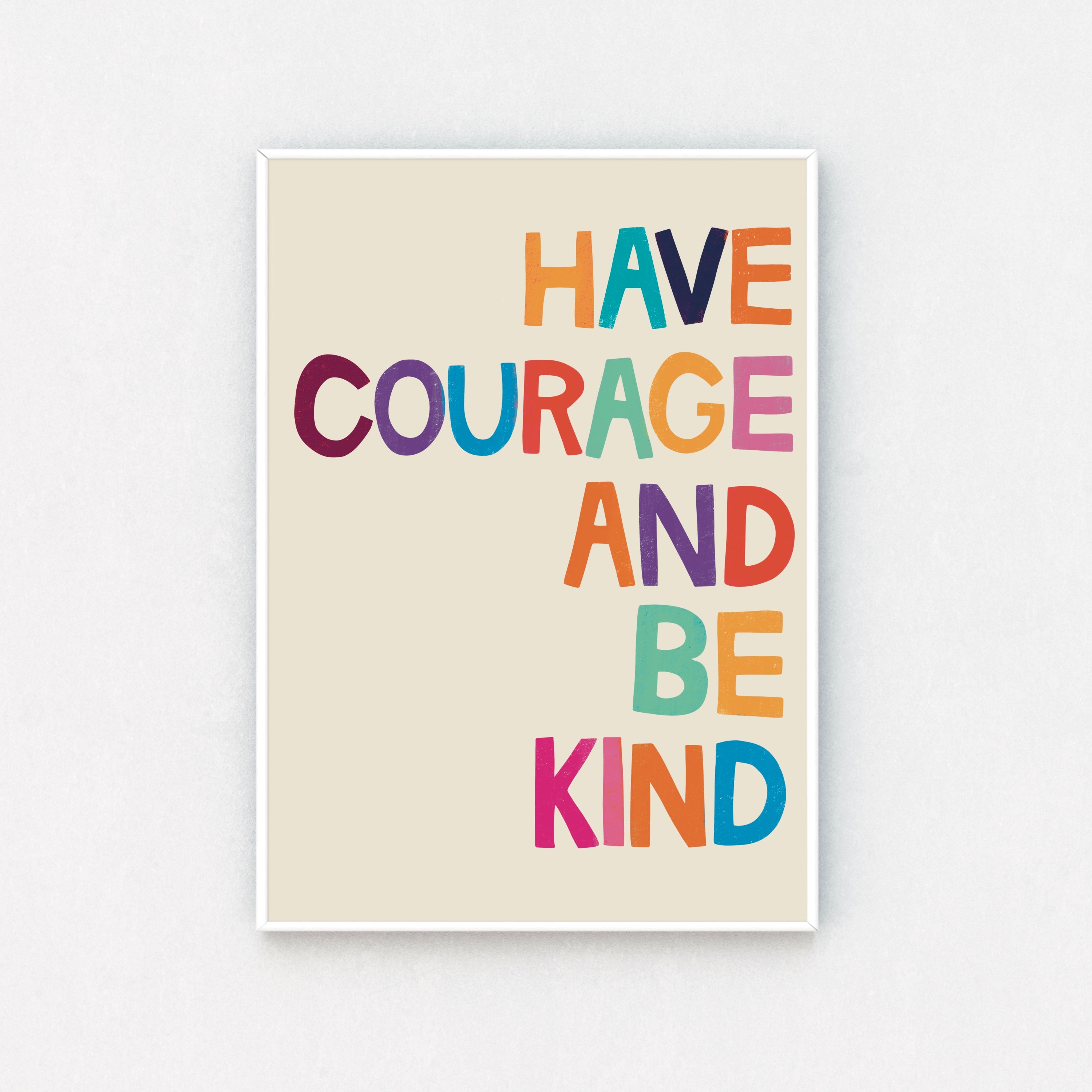 Typography Print in Beige Frame: Elevate your decor with this inspiring print featuring the quote "Have Courage and Be Kind." Framed to perfection on a beige backdrop, it's a daily dose of encouragement.
