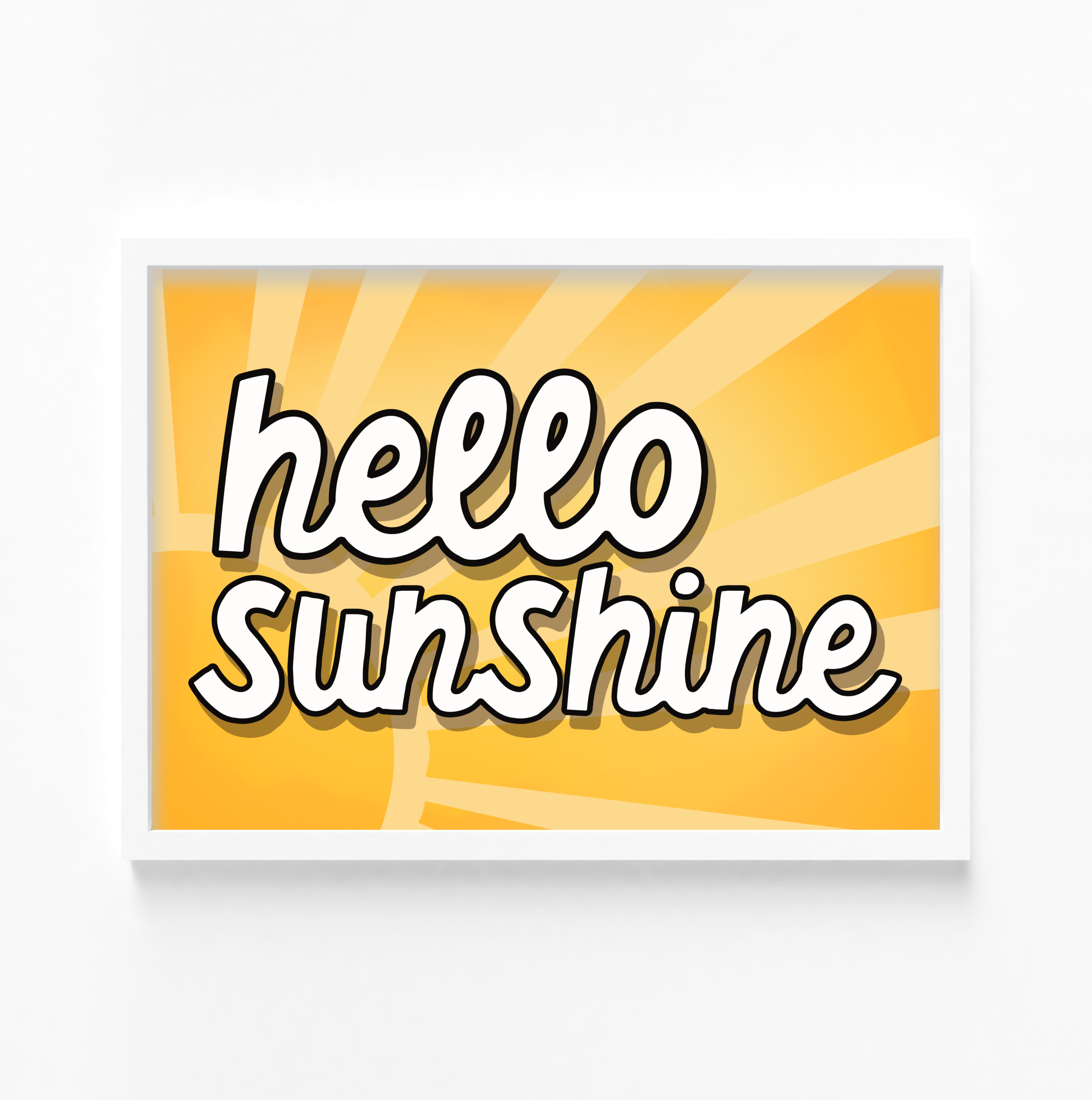 Bold and colourful print with sunshine illustration in yellow and orange colours