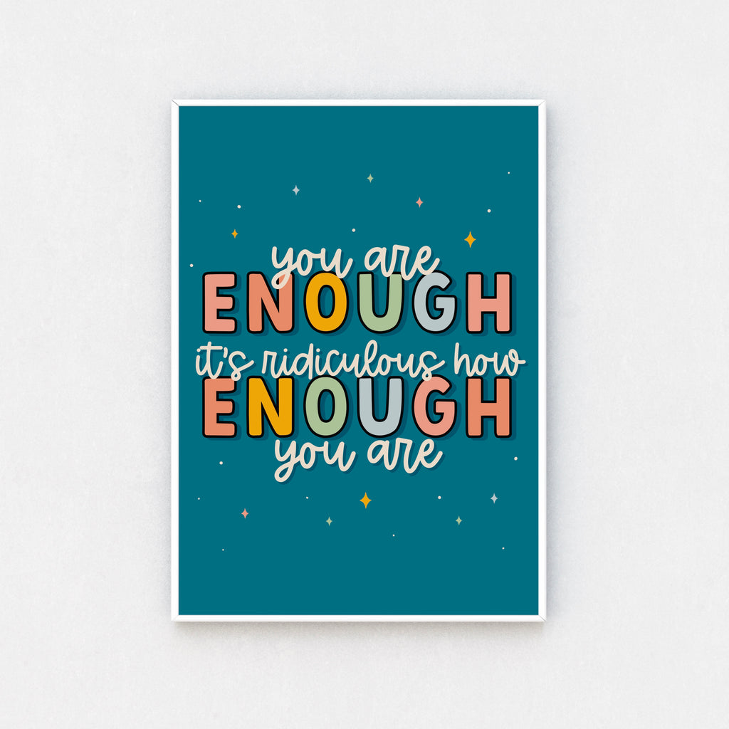 "Vivid Framed Artwork - 'Ridiculously Enough' Print showcased in a white frame, adding a burst of positivity to any room. Sizes range from A5 to A3. Free UK delivery available."