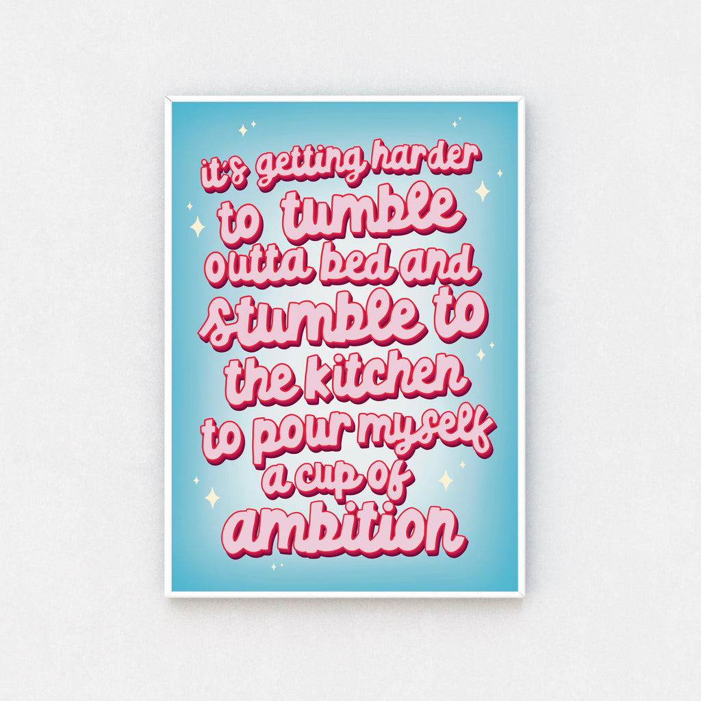 "Framed wall art: Witty quote framed in blue, with bold pink font. Bringing humor and charm to any room."