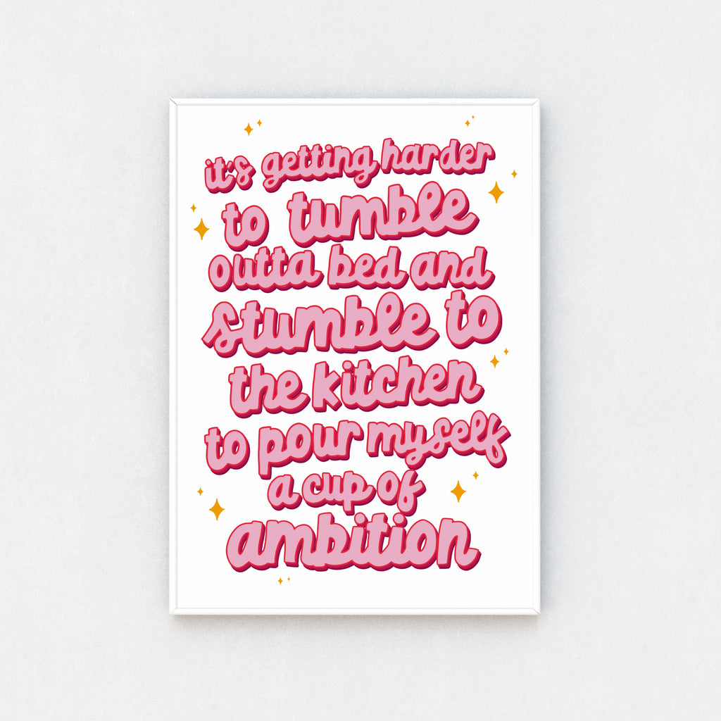 "Framed wall decor: Playful quote on white background, with bold pink font. Adding a touch of fun and laughter to your space."