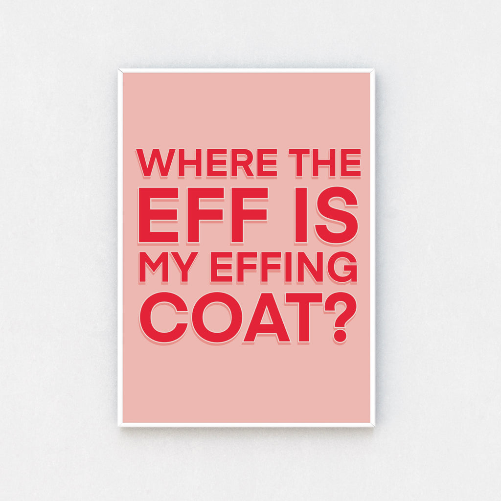 "Framed wall art: Humorous print captures the essence of coat-searching woes."