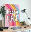  "Framed 'This My Happy Place' Print - Vibrant pink background with playful rainbow waves and the quote 'This My Happy Place' in white. Available in sizes A5 to A3. Free UK delivery."