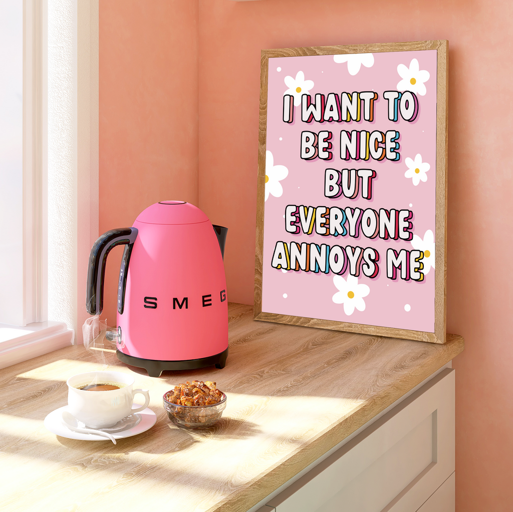 The print placed in a cozy workspace, infusing the area with a youthful and relatable vibe.