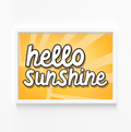 Bold and colourful print with sunshine illustration in yellow and orange colours