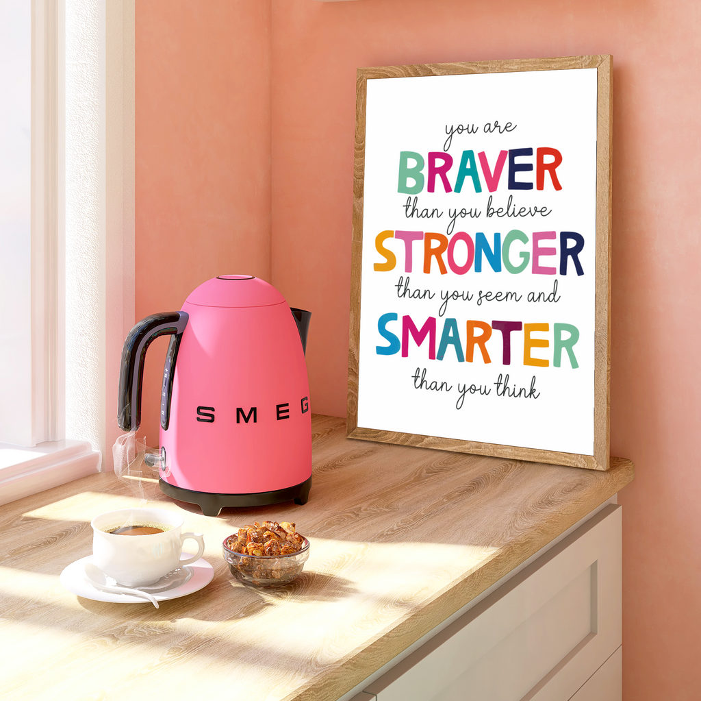 "Framed wall art: Inspirational quote on clean white background, radiating positivity."