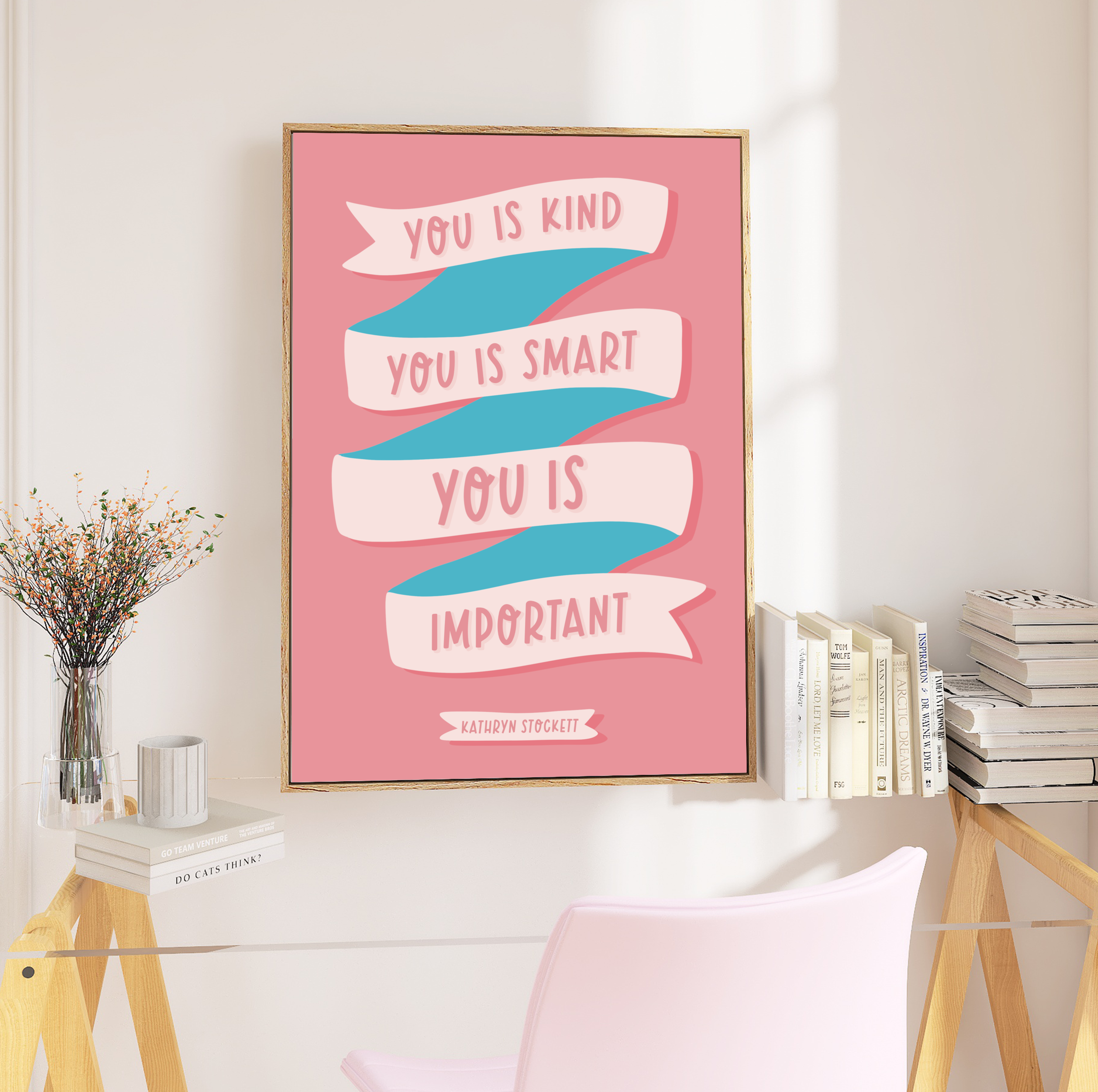 "Framed 'Smart, Kind, Important' Print - Radiant quote adorned on the print, capturing the essence of self-worth. Available in sizes A5 to A3. Free UK delivery."