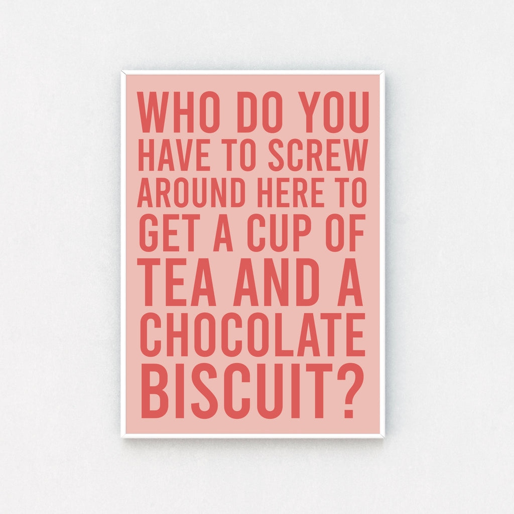 "Close-up of framed print: Pink-framed quote, bold pink font. Adding a touch of humor and charm to your walls."