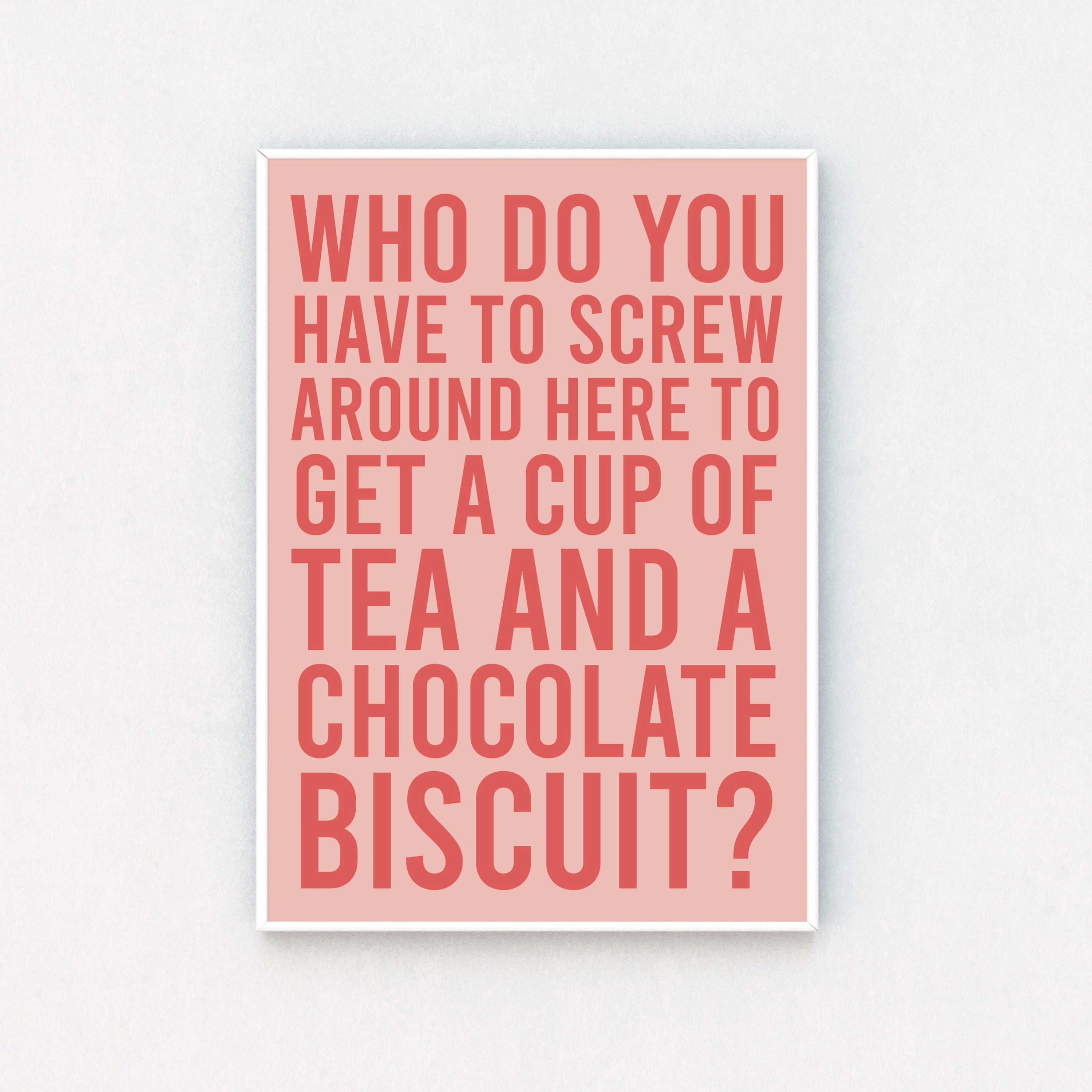 "Close-up of framed print: Pink-framed quote, bold pink font. Adding a touch of humor and charm to your walls."