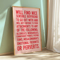 Bridget Jones Inspired Quote – Funny Statement Print