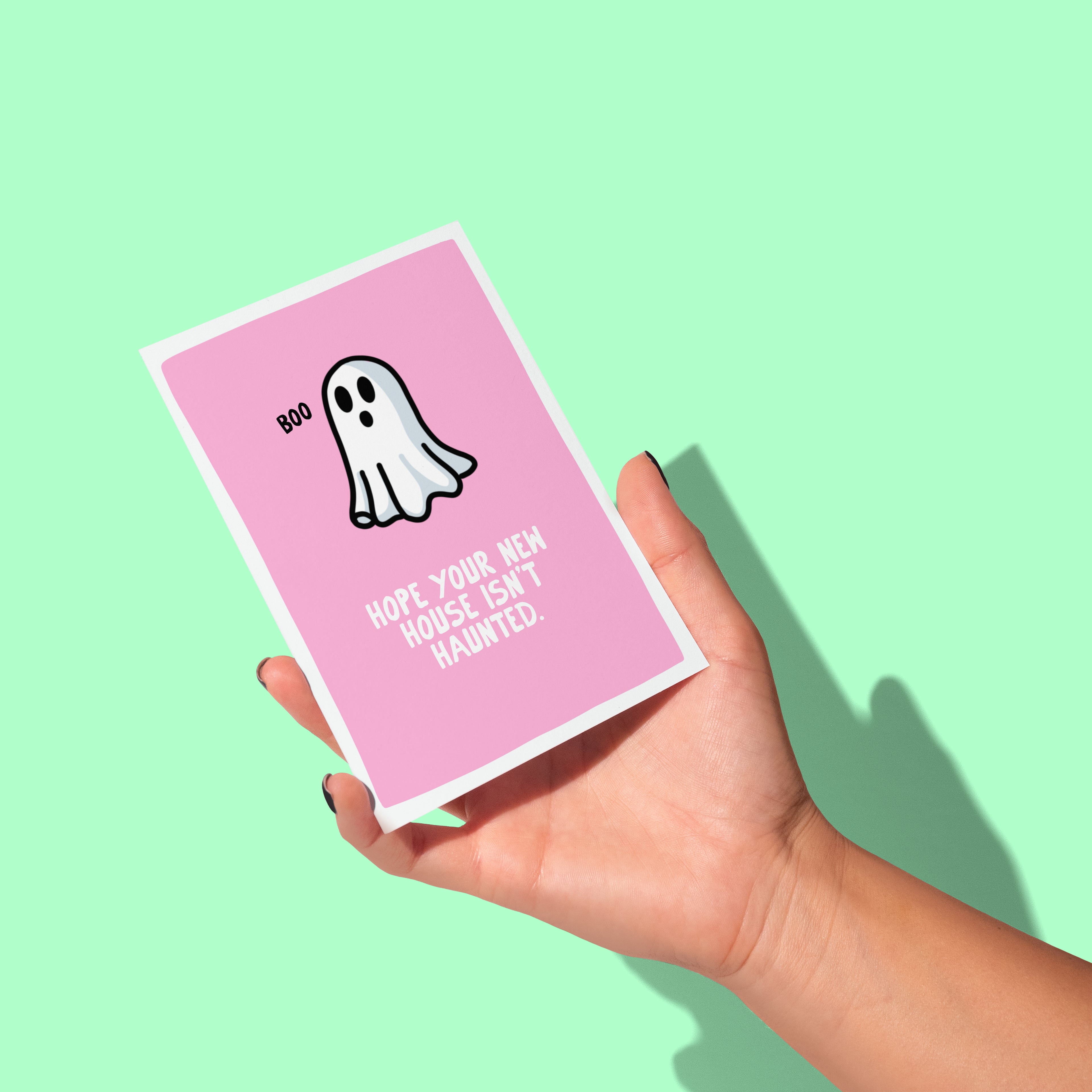 Funny New Home Card – Haunted House Ghost Greeting (A6)