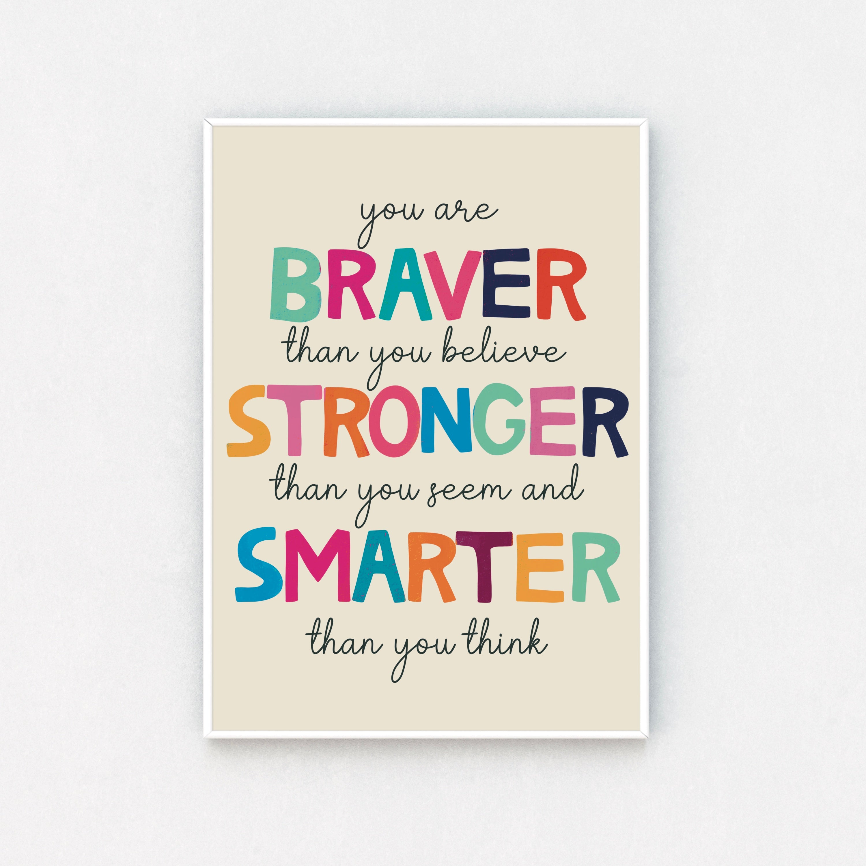 "Empowering framed print: Winnie the Pooh's quote in stylish fonts on calming beige background."